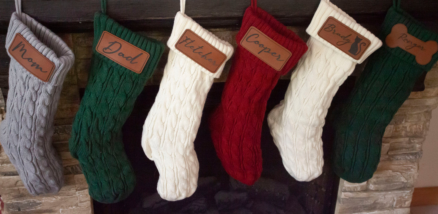 Custom Christmas Stockings Personalized Leather Patch Stocking Christmas Decorations Farmhouse Christmas Stocking Tags Cable Knit Stocking