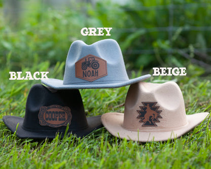 Cowboy Ranch Hat for kids, Kids cowboy hat, kids cowboy costume, leather patch hat, cow ranch design, western kids
